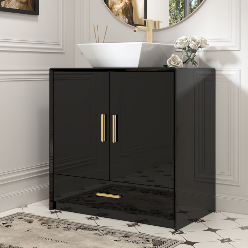 Latitude Run® Black High Gloss Bathroom Vanity With Ceramic Sink ...